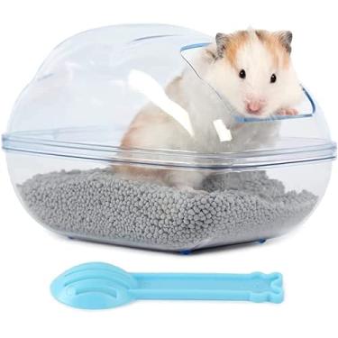 Imagem de maogear Recipiente de banheiro de areia para hamster grande de plástico transparente com conjunto de colher para animais de estimação pequenos acessórios (azul transparente)