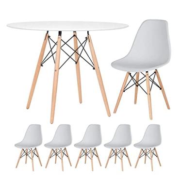 Imagem de Loft7, Kit - Mesa redonda Eames 100 cm branco + 5 cadeiras Eiffel Dsw Cinza claro