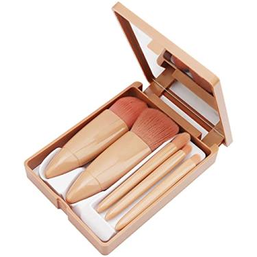 Imagem de Conjunto de 5 peças de pincéis de maquiagem Base de cosméticos Blush Mini Sombra Iluminador em pó Ferramenta de pincel de maquiagem com caixa e espelho, laranja, 5 peças