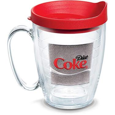 Imagem de Tervis Copo de viagem Coca-Cola® Made in USA com isolamento térmico de parede dupla mantém as bebidas frias e quentes, caneca de 473 ml com alça, tampa vermelha