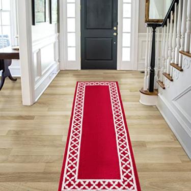 Imagem de Nautica – Tufted Runner Rug | Collin Trellis Border Design | Modern Home Décor | Non-Slip| Machine Washable | Carpet for Entryway & Hallway | Measures 26” x 96” | Red and White