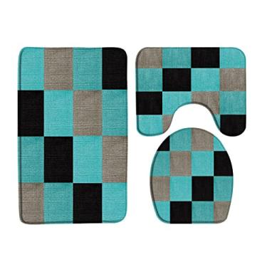 Imagem de Conjuntos de tapetes de banho listrado rosa moda simples tapete de porta de flanela decoração geométrica do banheiro tapete de tampa de vaso sanitário antiderrapante 3 peças/conjunto, 218z, conjunto de 3 peças, 45x75 cm, conjunto de 3 peças