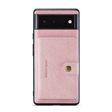 Imagem de ZiEuooo Capa de telefone de couro retrô para Google Pixel 7 6 Pro 5A 5G, capa traseira luxuosa com suporte magnético removível, carregado sem fio (rosa, pixel 6)