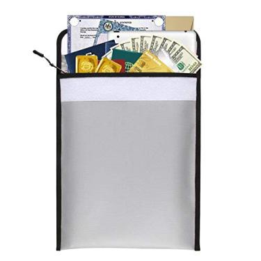 Imagem de Wemay Bolsa de documentos à prova de fogo de 13,4 * 10,8 pol. Suporte de bolsa de dinheiro à prova de fogo e à prova d'água Bolsa de armazenamento durável e segura com fecho de zíper para documentos e