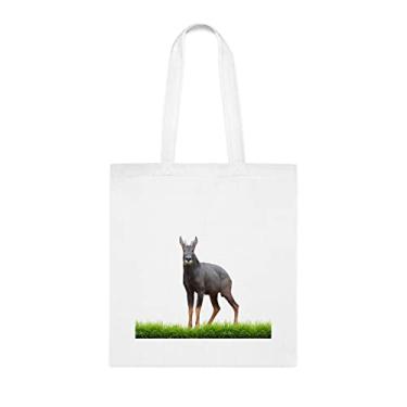 Imagem de Sacola isolada Serow com grama verde, presente divertido, bolsa de ombro, bolsas reutilizáveis, cesta de Natal de aniversário ideia de presente, Branco