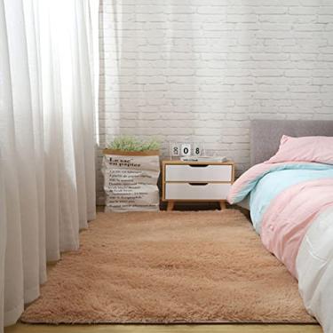 Imagem de Tapete de área macio para quarto, tapetes fofos, tapete felpudo sala de estar, tapetes peludos meninas meninos crianças desgrenhados tapetes de dormitório de berçário de pelúcia cor camelo claro 79 polegadas x 98 polegadas