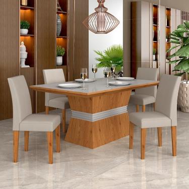 Imagem de Mesa Com 4 Cadeiras 1,36 Versalhes Cin/off Whit/beg - Móveis Arapongas