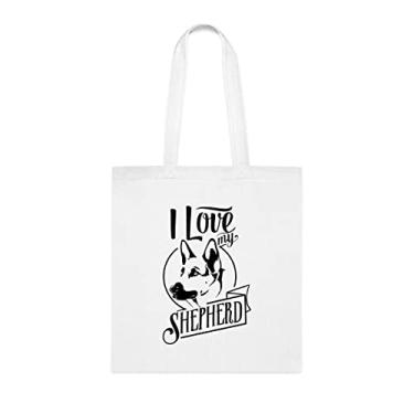 Imagem de I Love My German Shepherd Dog Tote bag, presente de cachorro pastor alemão, aniversário de cachorro pastor alemão bolsa de ombro para cachorro pastor alemão, bolsa reutilizável para cães pastor alemão, Branco
