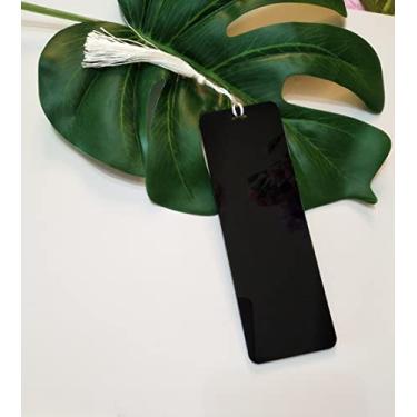 Imagem de 10 peças de bancos de acrílico retangulares, folha de acrílico em branco, marcador de página em branco acrílico com borlas para projetos de bricolage e etiquetas de presente (preto, 5 x 15 cm)