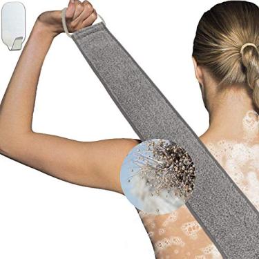 Imagem de Esfregador IYOOH Loofah para chuveiro, escova esfoliante de linho natural, escova de esfregão para o corpo da alça de banho, raspador de lavagens nos dois lados, esfregador de luffa nas costas, pele profunda e revigorante para mulheres/homens (10 cm x 89 cm)