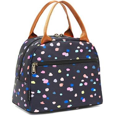 Imagem de FlowFly Bolsa térmica térmica para almoço - organizador de bolsas para mulheres/homens, flor preta