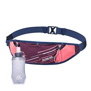 Imagem de Cinto de hidratação de corrida fino para maratona jogging caminhada bolsa de cintura leve à prova d'água pochete refletiva com garrafa de água de 420 ml, rosa, cintura: 60