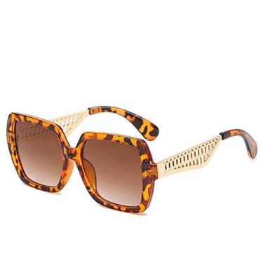 Imagem de Óculos de sol quadrados gradiente tendência de luxo masculino moda feminina pernas de metal oco armação grande óculos de sol uv400 óculos de proteção, chá de leopardo, tamanho único