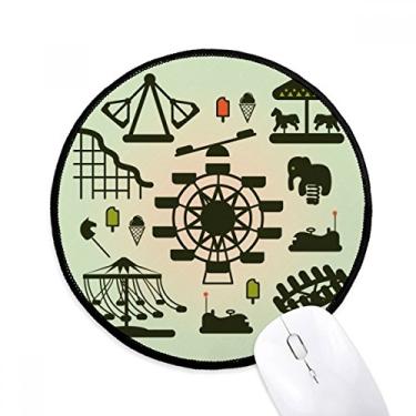 Imagem de Tapete de mouse verde escuro com contorno de parque de diversões, tapete redondo para computador