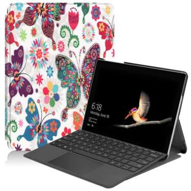 Imagem de BELTBE Capa para tablet de couro macio com suporte fino compatível com Microsoft Surface Go2 Surface Go pintado capa de couro protetora à prova de quedas (borboleta, superfície Go2/GO)