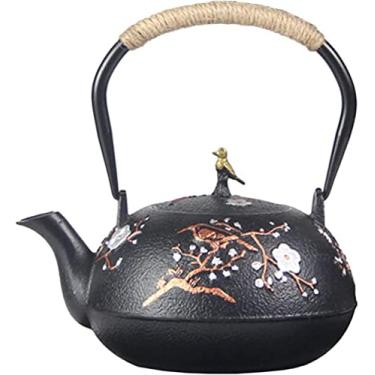 Imagem de REJOON Chaleira de ferro fundido: chaleira de chá japonesa antiga com infusor de fundo plano para todos os fogões a gás