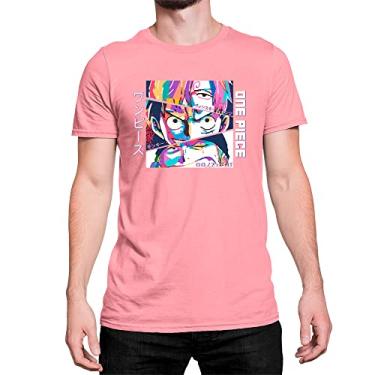 Imagem de Camiseta T-Shirt One Piece Quadrinho Colorido Algodão Cor:Rosa;Tamanho:M
