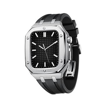 Imagem de KANUZ Para Apple Watch Band 45mm 44mm Masculino Feminino Capa de Metal Militar para Série IWatch 7/SE/6/5/4 Pulseira de Silicone à Prova de Choque Negócios Estilo Casual Pulseira de