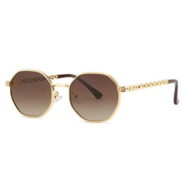 Imagem de Óculos de Sol Polígono Feminino Masculino Óculos de Sol Quadrado Lady Metal Retro Openwork Pernas Octógono Gafas De Sol,C04 Ouro Café,Tamanho Único