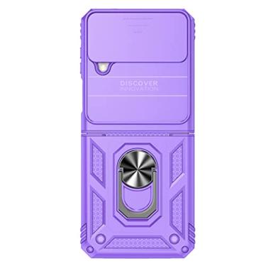Imagem de Estojo dobrável para suporte de anel de dedo à prova de choque para Samsung Galaxy Z Flip4 5G Flip3 Flip 4 Zflip4 Flip 3 Proteção sem impressão digital, roxo, para Samsung Z Flip 3