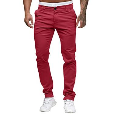 Imagem de Calça masculina de cintura fina, casual, lisa, comprimento médio, calça da moda, calça masculina tecnológica, rosa, M