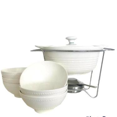 Imagem de Rechaud Porcelana Redondo E 6Un Bowls Brancos Porcelana 7Pcs - Dynasty