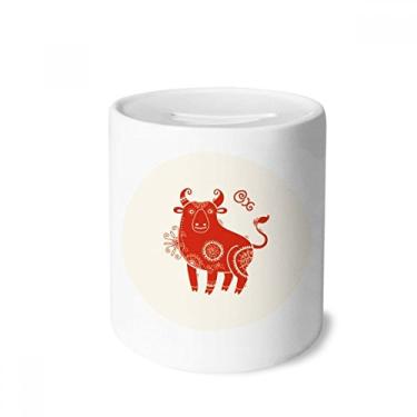 Imagem de DIYthinker Year of Ox Animal China Zodíaco Dinheiro Vermelho Caixa de Cerâmica Porta-Moedas Presente Porquinho