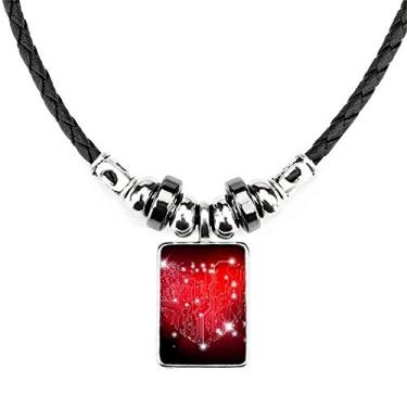 Imagem de DIYthinker Colar de Dia dos Namorados em formato de coração vermelho preto joia Torque pingente de corda de couro