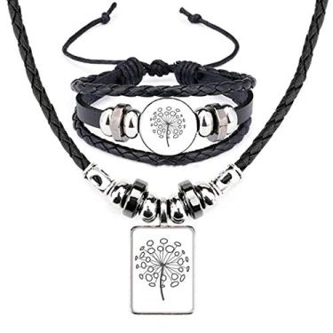 Imagem de Conjunto de joias de colar de couro com dente-de-leão com flores ornamentais