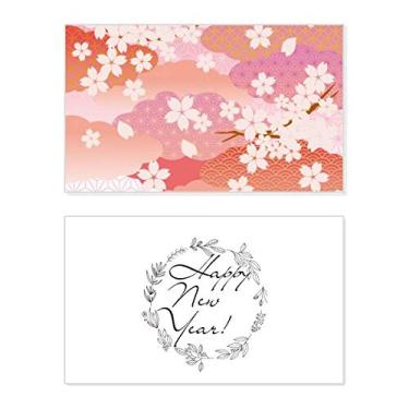 Imagem de Cherry Blossoms Clouds Pink Pattern New Year Festival Greeting Card Bless Message Gift