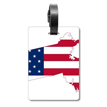 Imagem de Massachusetts Mapa dos EUA Estrelas Listras Bandeira Bolsa de Mala Etiqueta Etiqueta de Bagagem para Cartão de Bagagem