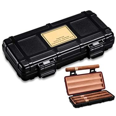 Imagem de Caixa de umidificador portátil de viagem para charuto à prova d'água com forro de madeira de cedro, caixa de armazenamento para umidificador de charutos à prova de poeira – Ótimo presente para homens