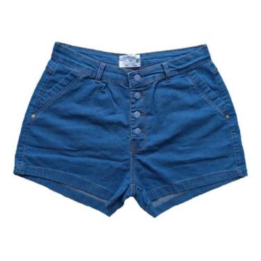 Shorts jeans feminino cintura alta com lycra - R$ 49.90, cor Azul
