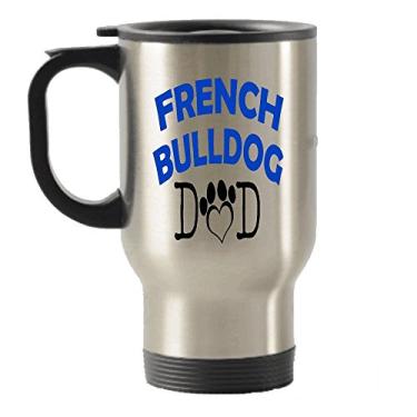 Imagem de Caneca de aço inoxidável com isolamento térmico para viagem de buldogue francês pai e mãe (papai)