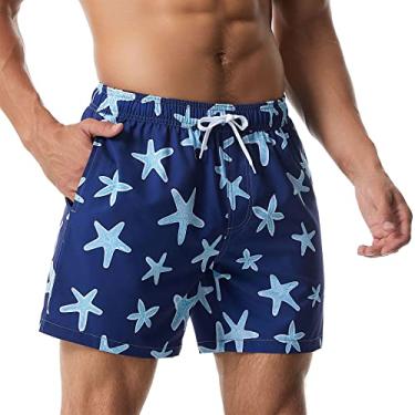 Imagem de NALEINING Shorts masculinos, shorts de praia, calção de surfe estampado, calção de banho de secagem rápida, tipo T (T-10, P)