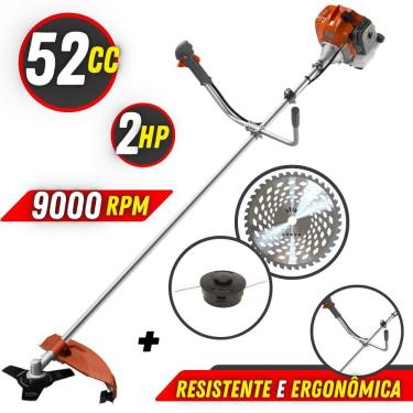 Imagem de Aparador de Grama Á Gasolina Tekna RL520AC TK 52cc Com KIT Completo de Multifunções de Corte Faca 3 Pontas, Disco 40 Dentes e Carretel Fio Nylon