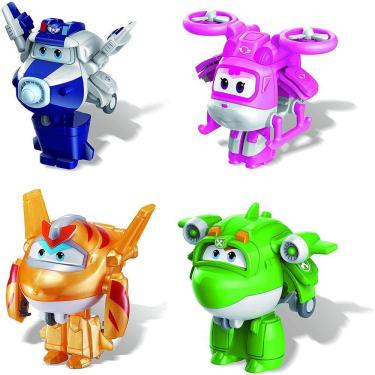 Imagem de Super Wings - 2" Transform-a-Bot 4-Pack Supercharged Paul, Supercharged Dizzy, Golden Boy, &amp; Mira Airplane Toys Mini Action Figures | Avião d