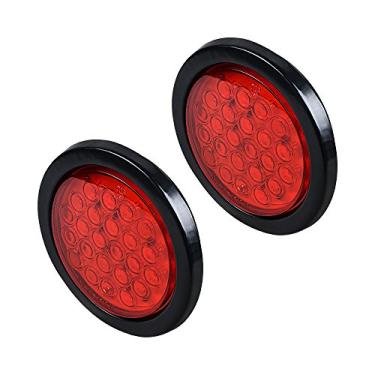 Imagem de Astra Depot 2 peças de 10 cm redondo vermelho 24 LED freio parar luz traseira lâmpada kit plugue ilhó caminhão reboque UTE UTV veículo longo