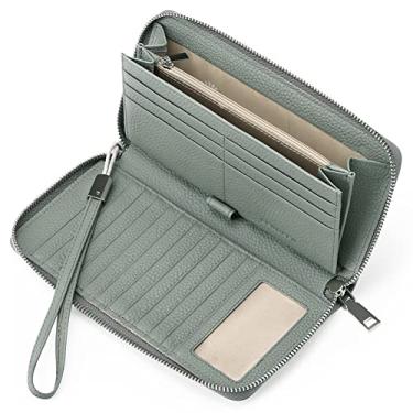 Imagem de SENDEFN Carteiras femininas de couro com bloqueio de RFID, zíper em torno de grande capacidade, carteira longa com porta-cartões de crédito, 2 - Cinza natural, Carteiras femininas de couro com