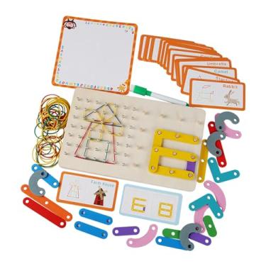 Imagem de menolana Geoboard de madeira brinquedo geoboard diy brinquedo desenvolvimento brinquedo gráfico brinquedos educativos com cartões padrão e faixas de borracha