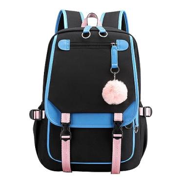 Imagem de Mochila para meninas adolescentes, mochila para estudantes do ensino médio, mochila para uso ao ar livre, com porta USB, capa de chuva, Azul-celeste, One Size, Mochilas