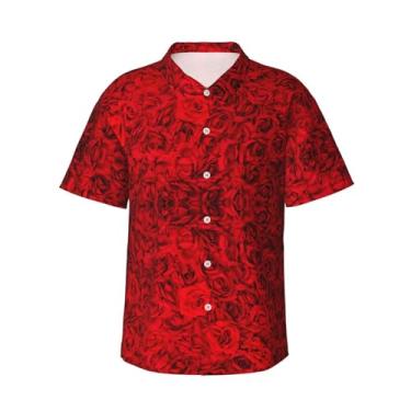 Imagem de Xiso Ver Camiseta masculina havaiana com flor de hibisco vermelho manga curta casual casual praia festa de verão na praia, Rosa vermelha, 3G