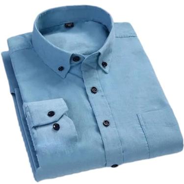Imagem de Camisa masculina casual de algodão quente de veludo cotelê de manga comprida e gola de botão para outono/inverno, G705, M