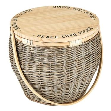Imagem de Santa Barbara Design Studio Cestas de piquenique cesta de vime grande totalmente isolada com tampa e alça de madeira para mesa, 38 cm de diâmetro x 34,3 cm A x 29,2 cm de largura, amor da paz