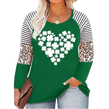 Imagem de Camiseta feminina plus size St. Patrick's Day Camiseta Lucky Shamrock Camiseta Green Heart Trevo Irlandês Tops, Verde 3, 4G Plus Size