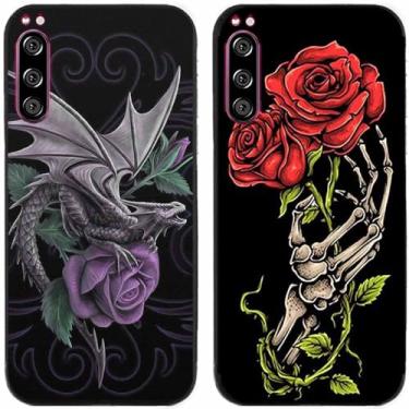 Imagem de 2 peças rosa flor Europa dragão impresso TPU gel silicone capa de telefone traseira para Sony Xperia todas as séries (Sony Xperia 5)