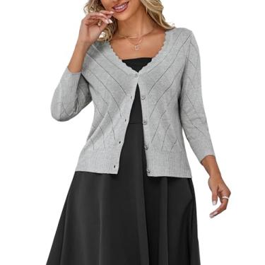 Imagem de U.Vomade Cardigã feminino cropped bolero frente aberta suéter manga longa P-1X, Z cinza claro-argyle, G