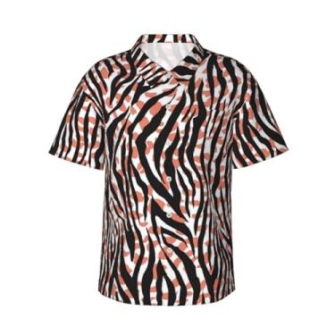 Imagem de Xiso Ver Camisa havaiana marroquina vermelha masculina manga curta casual camisa praia verão praia festa, Pele de zebra e estampa de leopardo, XXG