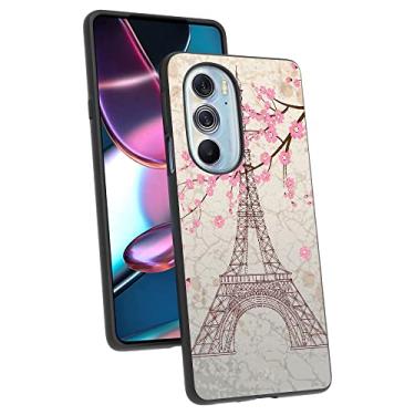 Imagem de NINGPIYAYA Compatível com Motorola Edge Plus 2022, capa protetora fina e macia e estética romântica com mola da Torre de Paris à prova de choque