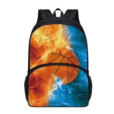 Imagem de Suobstales Mochila infantil casual de 43 cm, mochila escolar leve de ombro com bolso com zíper, Fogo de basquete, One Size